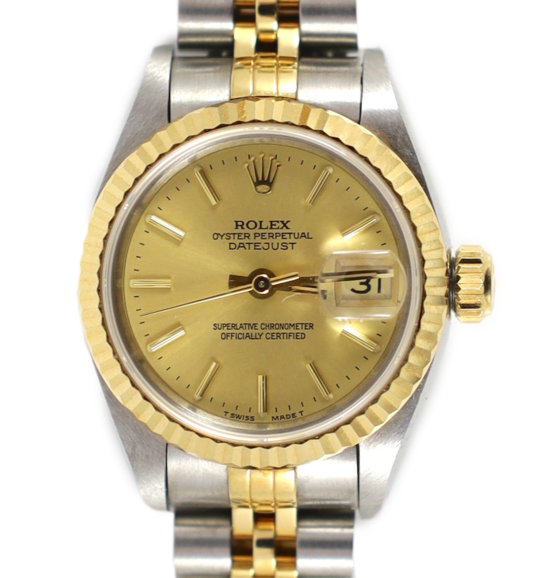 A lady's early 1990's steel and gold Rolex Oyster Perpetual Datejust wrist watch, on steel and gold Rolex bracelet